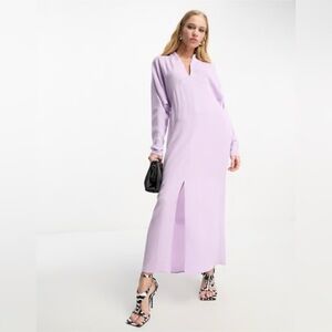 ASOS DESIGN plunge neck batwing midi dress in lilac-Purple